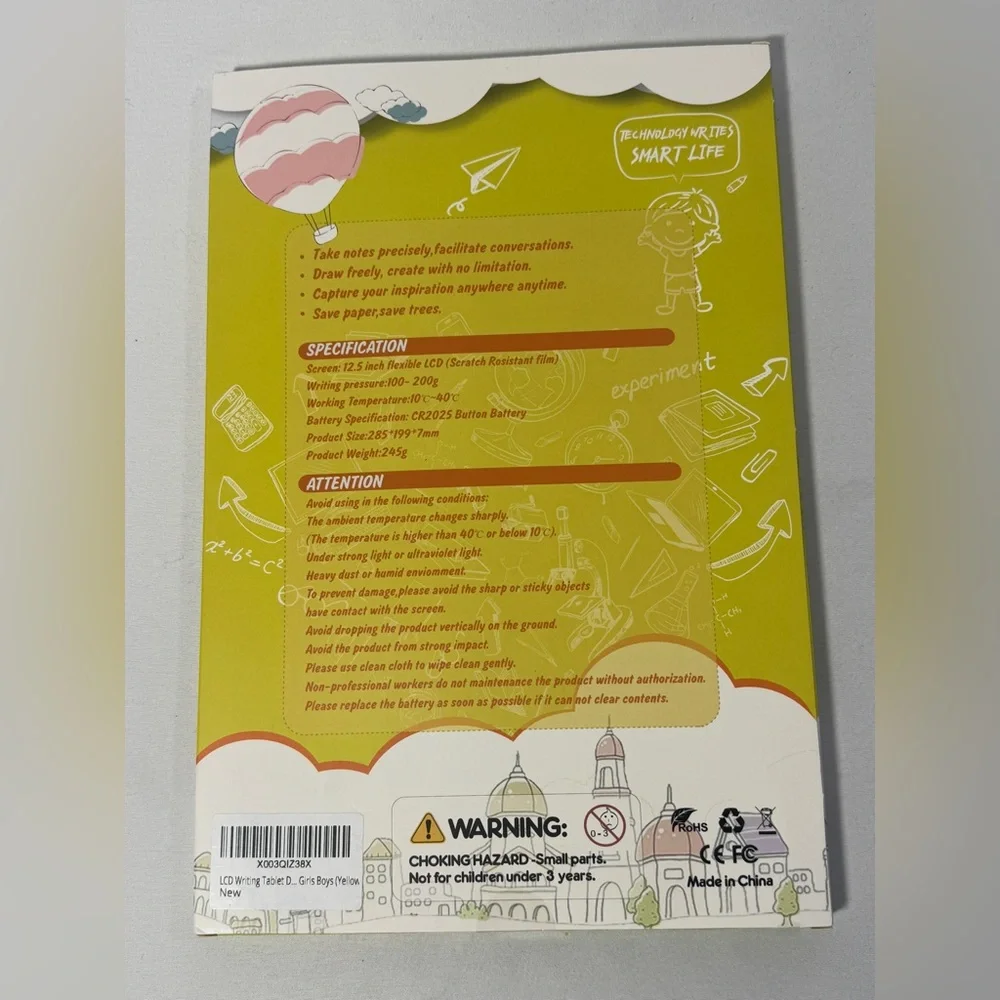 LCD Writing Drawing Tablet 12.5” Doodle Board Pad Toy Colorful Yellow NEW in Box